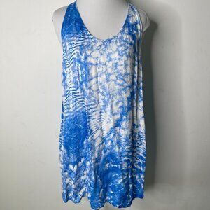 MIKOH Women's Blue White Tie Dye Racerback Scoop Neck Tank Top Size Medium